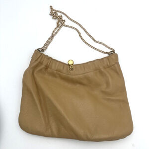Ande Vintage Nude TanBeigeColor Leather Small Purse Gold Chain Shoulder Bag EUC